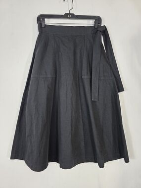 JW ANDERSON X Uniqlo Flare Denim  Black Midi Skirt waist tie and hidden zipper